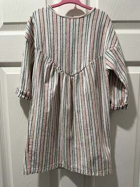 Zara Girls Striped Pink and Black Gauze Long Sleeve Dress